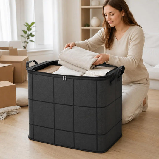 📦Spacious Moving Storage Bin – Large Capacity Zippered Fabric Organizer for Bedding & Clothes