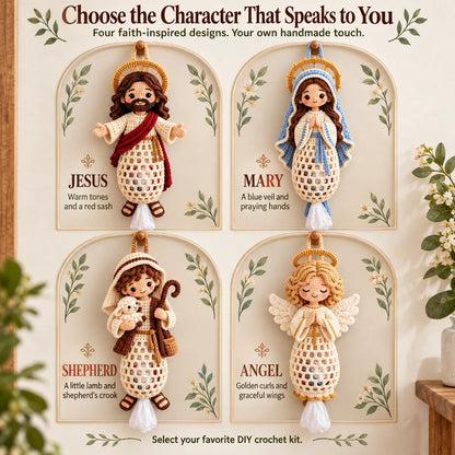🧶 Blessed Home DIY Crochet Bag Holder Kit with Faith-Inspired Figures 🕊️