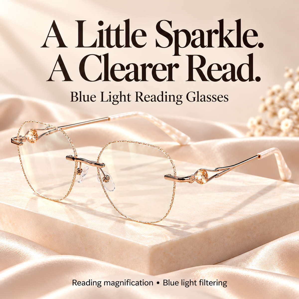 👓✨ Women’s Sparkling Rimless Blue Light Reading Glasses