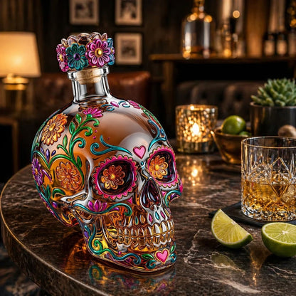 🔥🍷Limited Edition Day of the Dead Skull Tequila Bottle – Colorful Collector’s Gift Box🎁