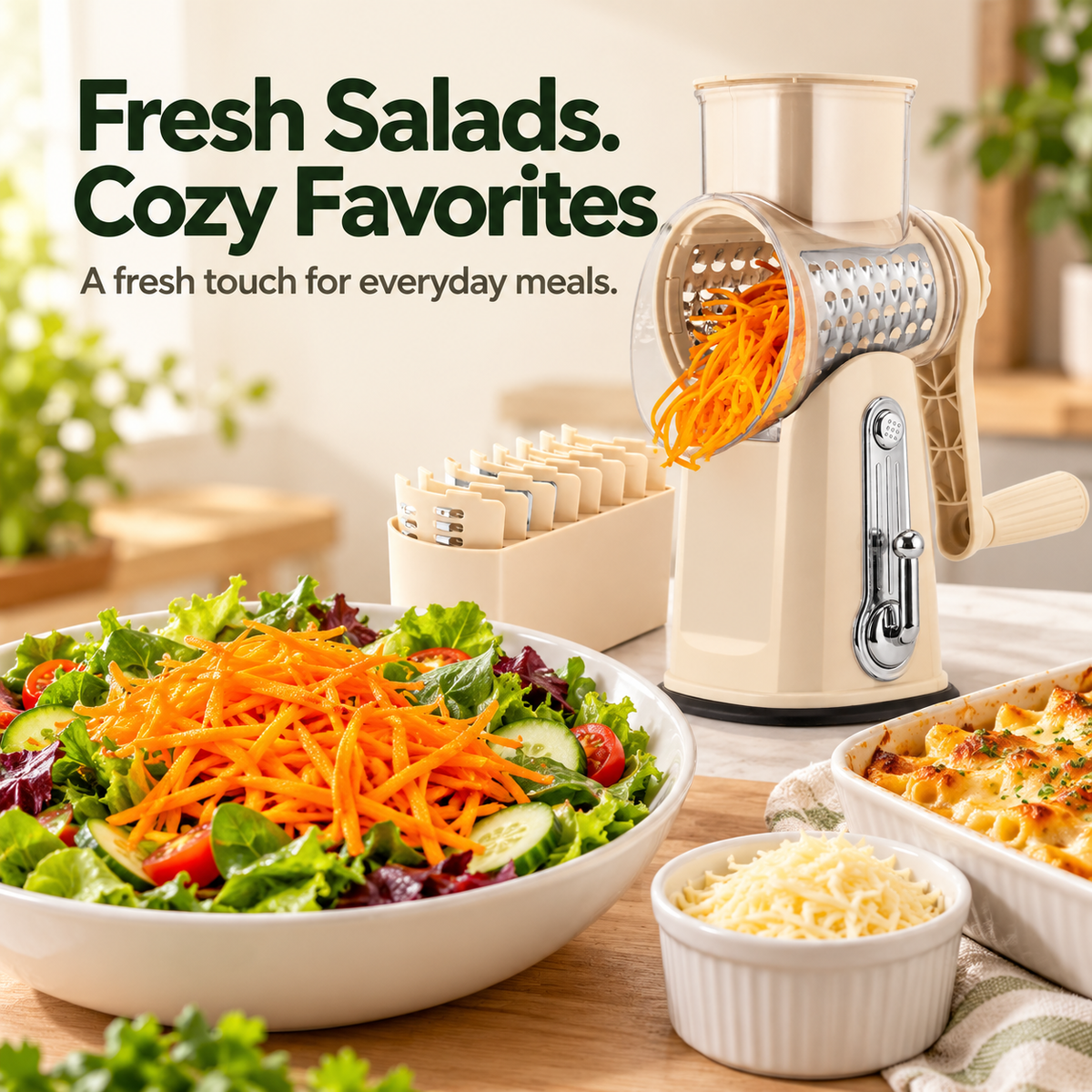 🥕 Hand-Crank Rotary Grater with Blade Storage – Fresh Prep, Less Fuss