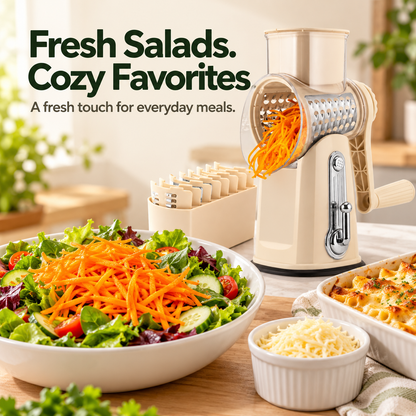 🥕 Hand-Crank Rotary Grater with Blade Storage – Fresh Prep, Less Fuss