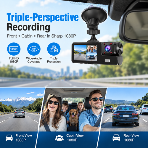 👀Upgraded 360° Protection Dash Cam: 🚗Triple-Lens 1080P Front • Cabin • Rear – Never Drive Blind Again! 🚗🛡️