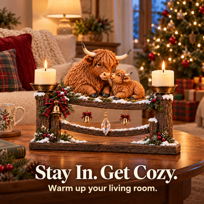 🎄 Highland Cow Mama & Baby Double Candle Holder – 🕯️ A Heartwarming Christmas Centerpiece