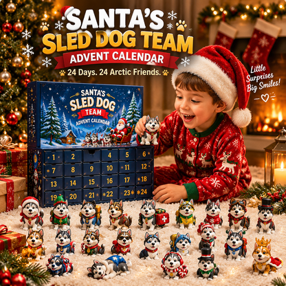 🎄🐕Christmas Gift For Kids – 24 Days Sled Dog Surprise Calendar With Cute Arctic Puppy Collection