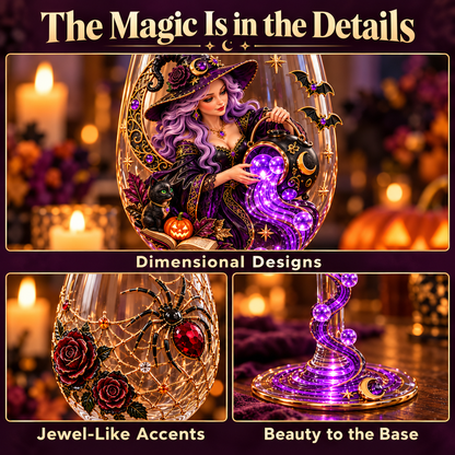 🎃 Enchanted Halloween Wine Glass – ✨ Stunning 3D Details for Spooky Sips & Magical Nights