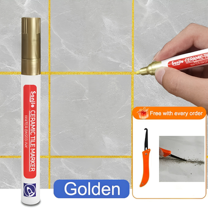 TileMarker 1+2 FREE - Anti-Mold Ceramic Tile Joint Pen Marker with Grout Hook Knife