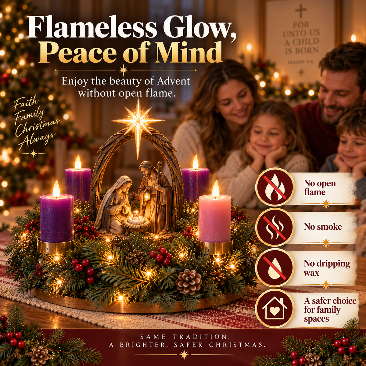 ✝️ Lighted Nativity Advent Wreath – A Sacred 4-Week Christmas Tradition🕯️