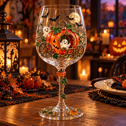 🎃 Enchanted Halloween Wine Glass – ✨ Stunning 3D Details for Spooky Sips & Magical Nights