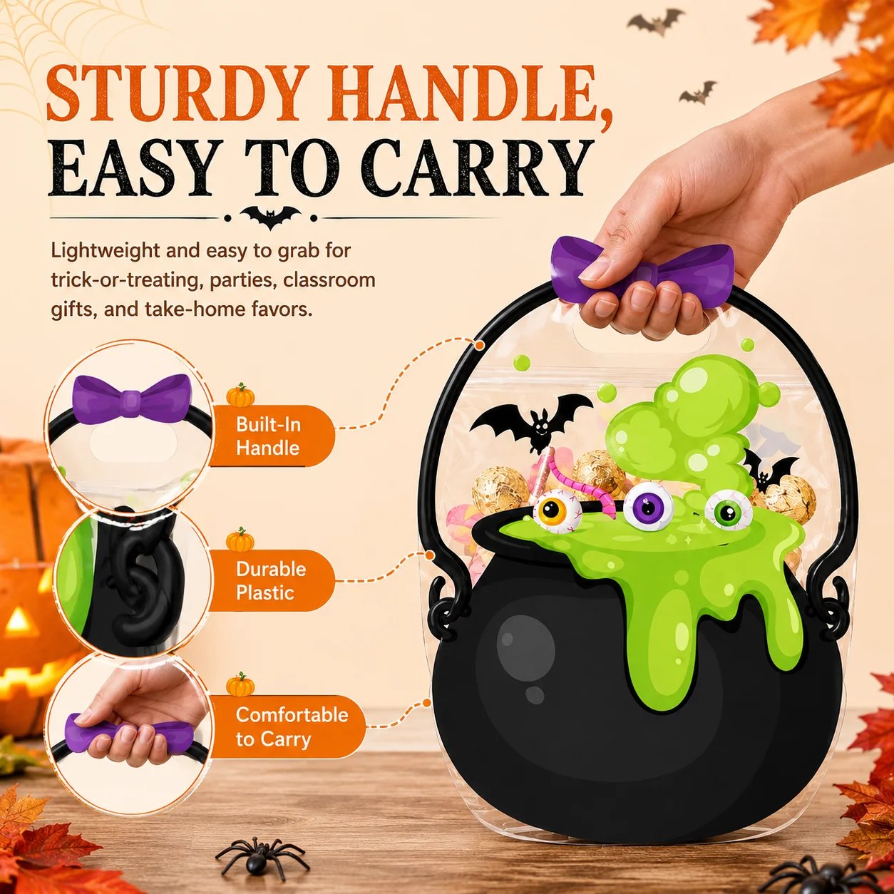 🎃Halloween Plastic Goodie Bags, Candy Gift Bags with Handle