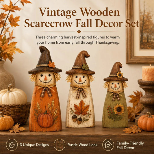 🎉🍂Vintage Wooden Scarecrow Fall Decor Set