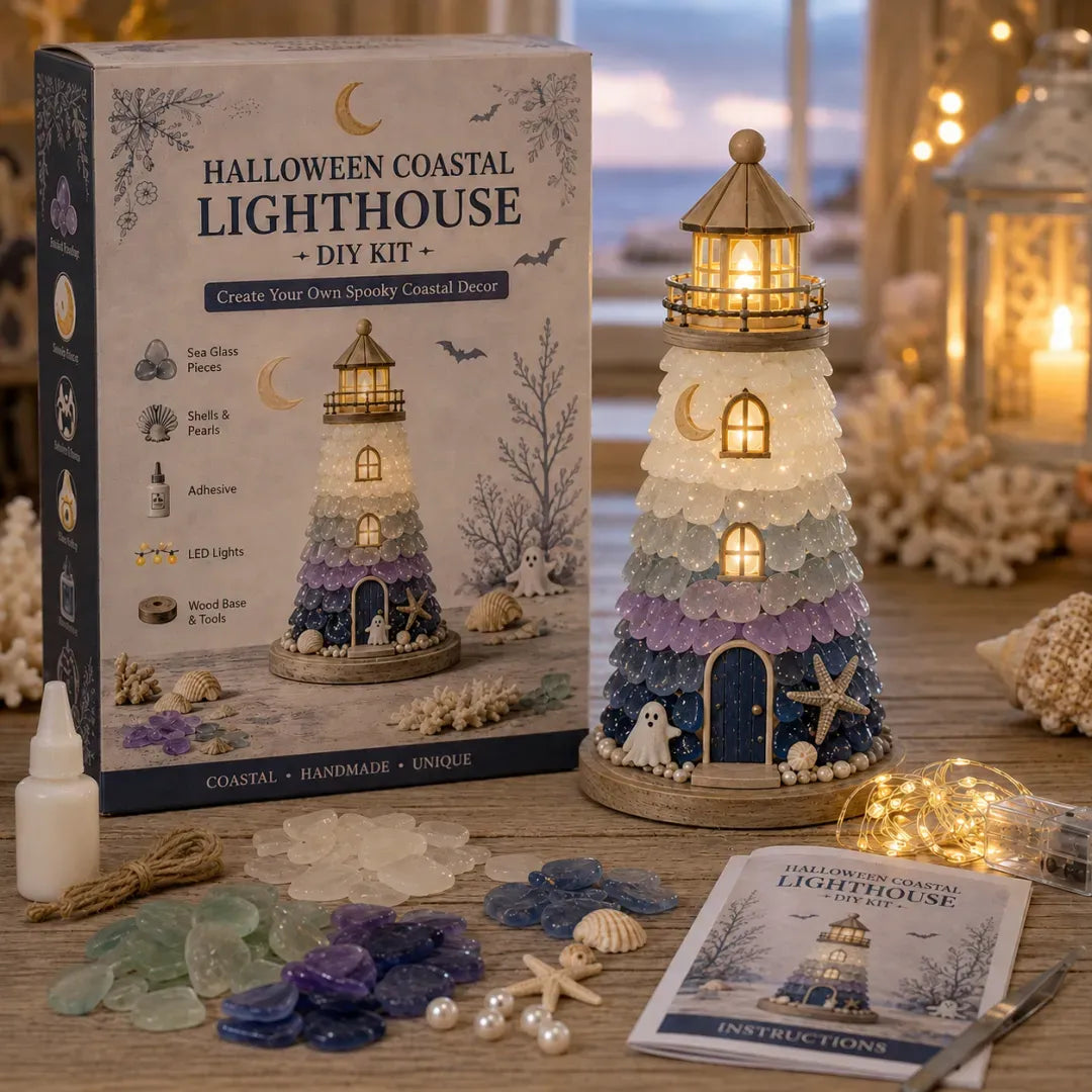 💥  💙 DIY Sea Glass Lighthouse Kit – Light-Up Coastal Craft & Handmade Home Decor