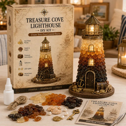 💥  💙 DIY Sea Glass Lighthouse Kit – Light-Up Coastal Craft & Handmade Home Decor