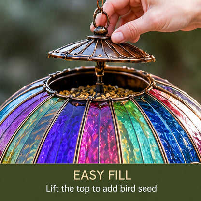 🐦 Stained Glass Hot Air Balloon Bird Feeder Fountain🌈