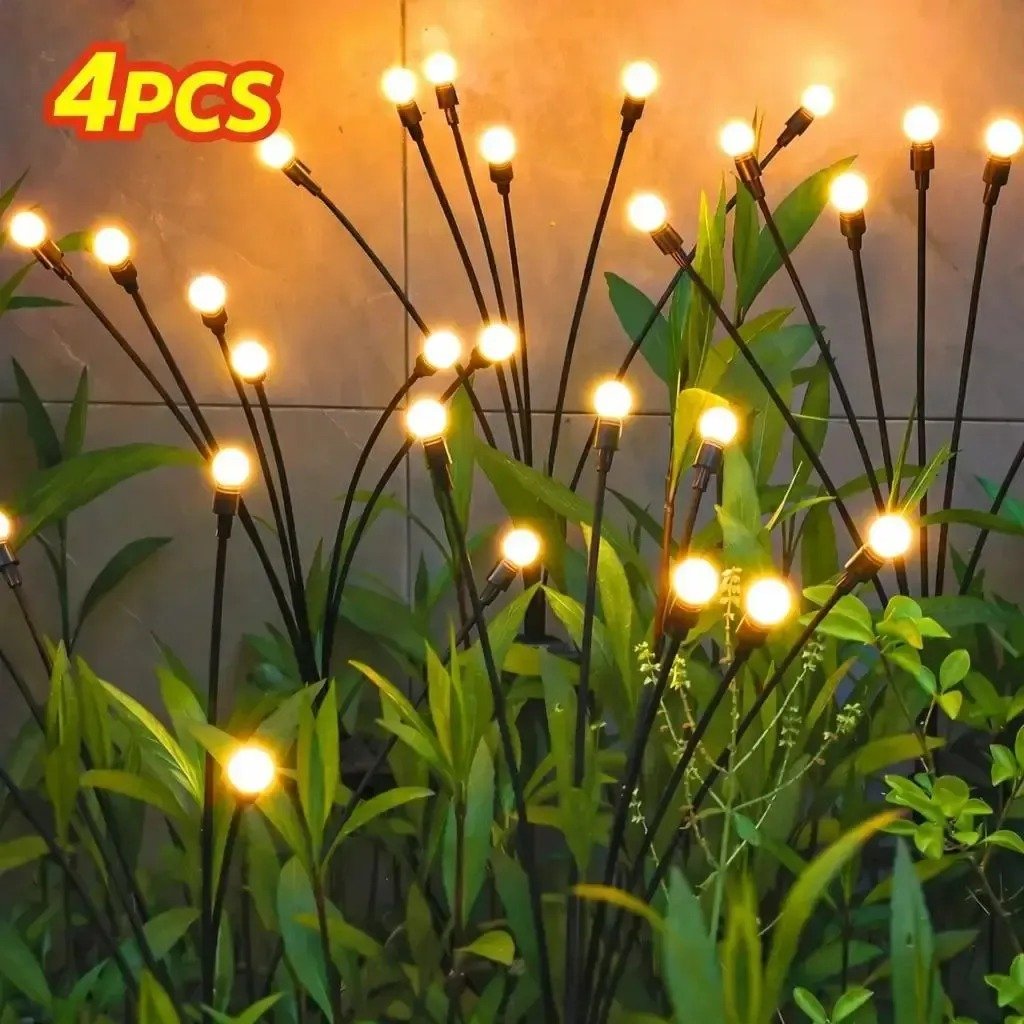 💡Solar Firefly Garden Lights 4/8 Pack – Waterproof Outdoor Stake Lights, 32/64 LED Flickering Firefly Glow Solar Pathway Lights for Yard, Patio & Landscape Decor