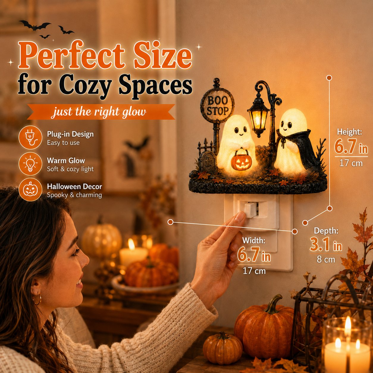 🎉👻🎃 Boo Stop Ghosts Plug-In Halloween Night Light