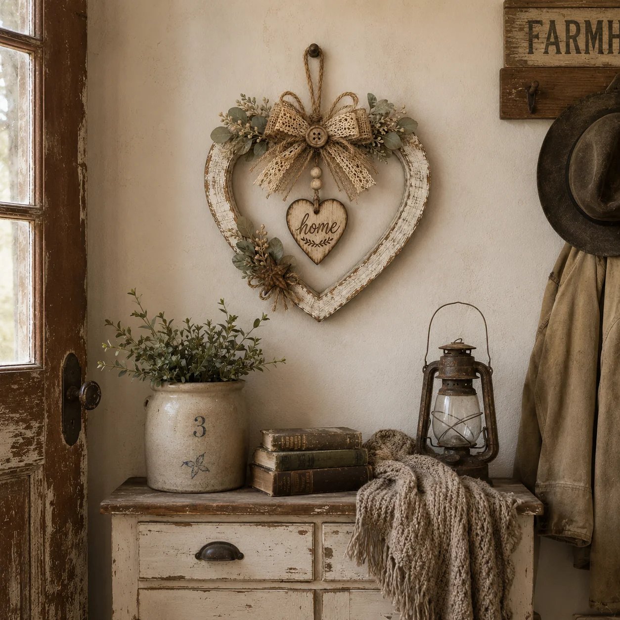 🔥HOT SALE🔥🤎Rustic Farmhouse Heart Wall Decor with “Home” Sign