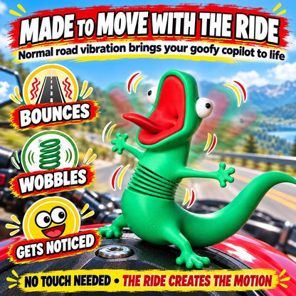 🏍️ Wobbling Spring Lizard Motorcycle Ornament – Funny Road-Vibration Rider Buddy
