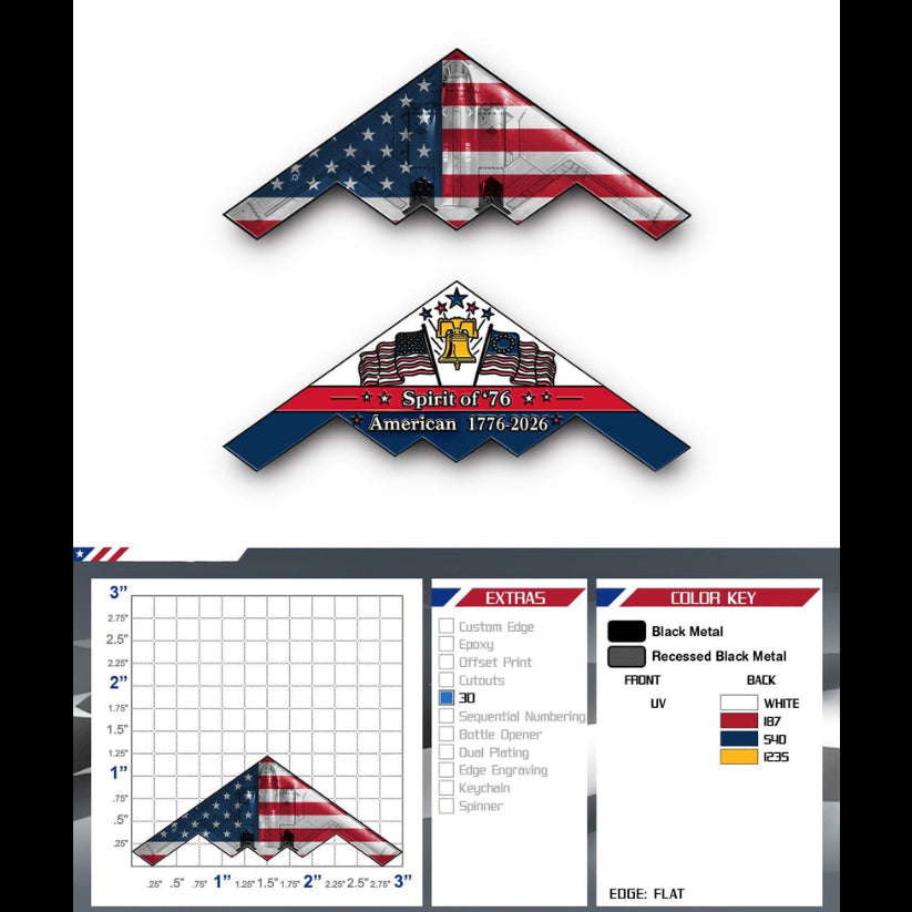 ✨Spirit of ’76 B-2 Stealth Bomber Challenge Coin – 250th Anniversary Patriotic Collectible