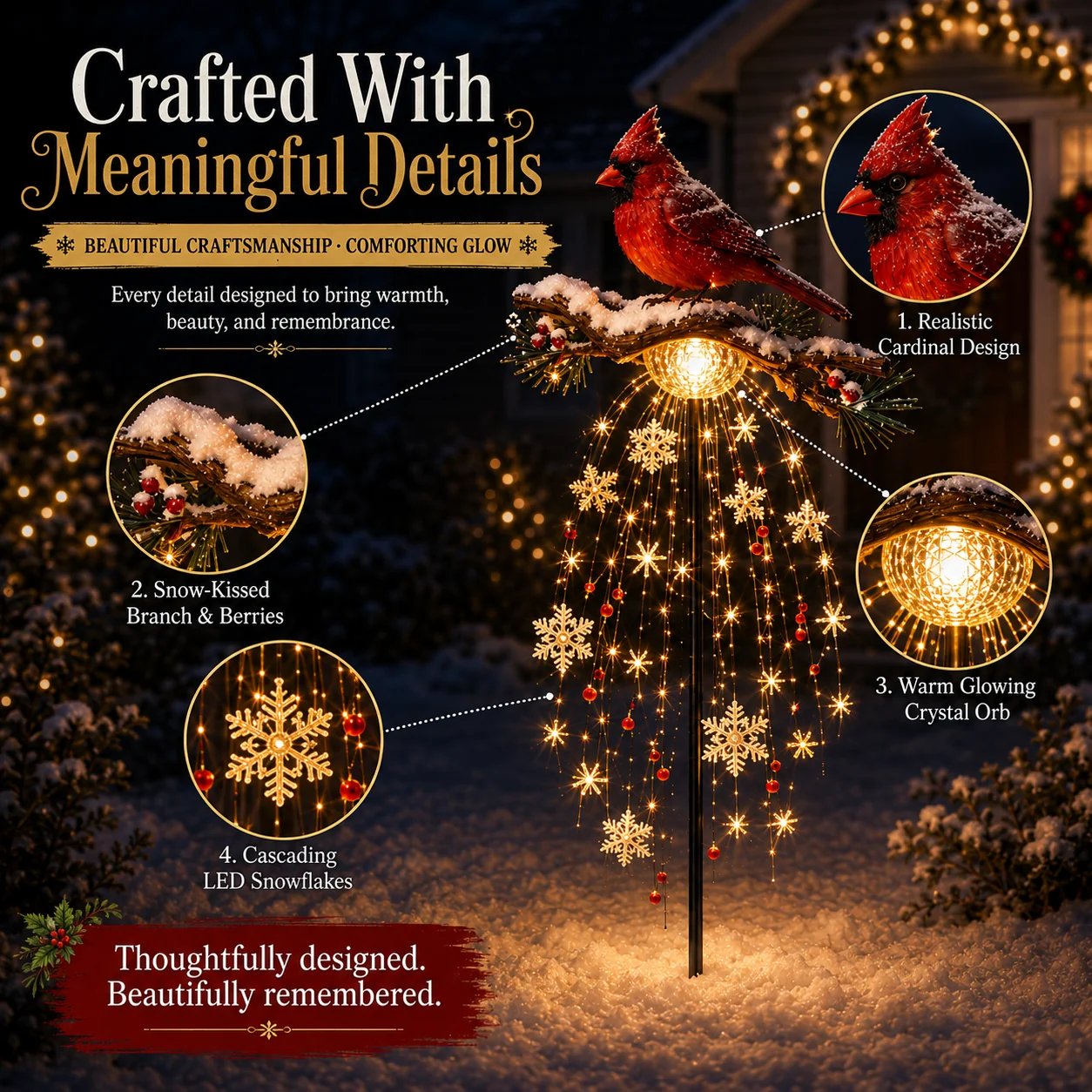 ❤️ Cardinal Memory Fountain ❤️– Lighted Christmas Remembrance Garden Decor