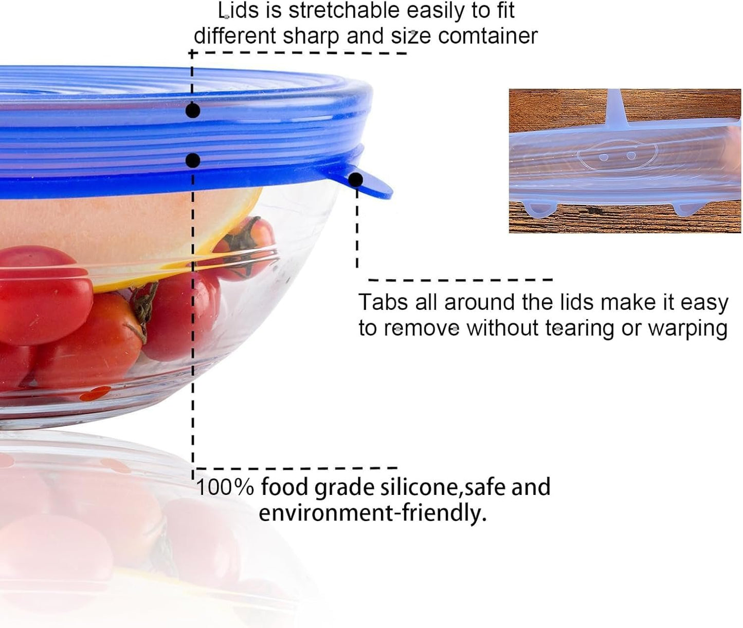 Silicone Stretch Lids, Reusable Airtight Food Covers for Food Storage
