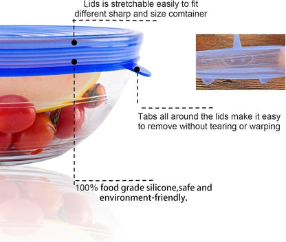 Silicone Stretch Lids, Reusable Airtight Food Covers for Food Storage