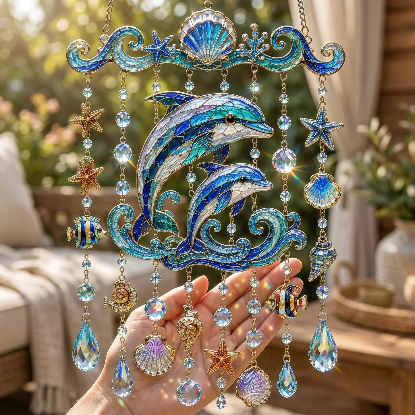 🐋 Ocean-Themed Crystal Wind Chime – Bring the Ocean Glow to Your Garden