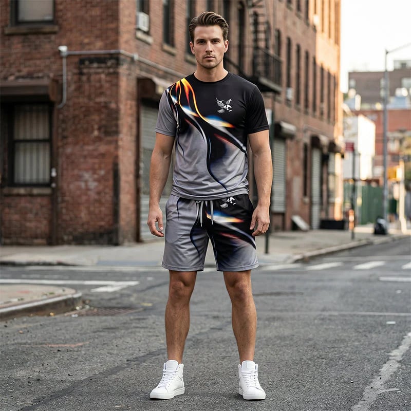 ⏳🔥LIMITED-TIME  48 OFF! 👕 Men’s Abstract Print T-Shirt & Shorts Set – Bold Style & Summer Comfort ✨