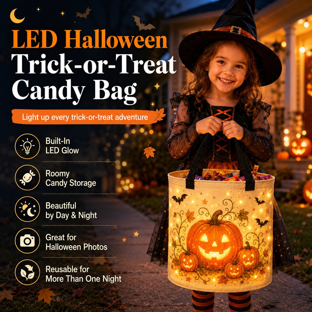 🎃Glow & Go™ LED Halloween Trick-or-Treat Candy Bag🍬