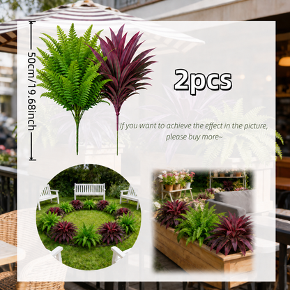 🔥BUY 1 GET 1 FREE (2 PCS) 💥 UV-Resistant Artificial Fern & Red Dracaena Decorative Plants – Full, Lush & Fade-Resistant!
