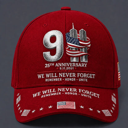 ⚡️9/11 25th Anniversary We Will Never Forget Embroidered Memorial Baseball Cap – Unisex Patriotic Memorial Hat🧢 100% Cotton