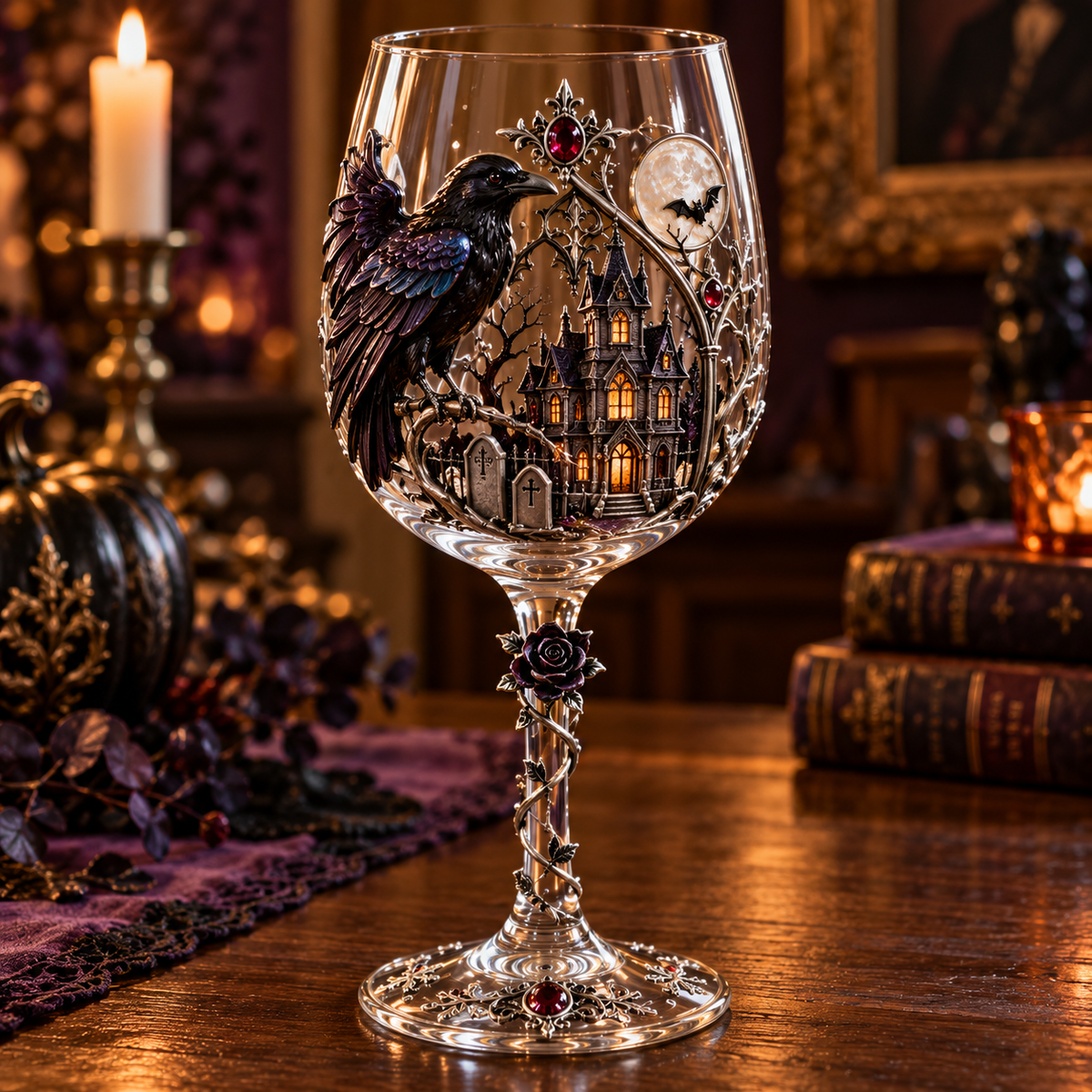 🎃 Enchanted Halloween Wine Glass – ✨ Stunning 3D Details for Spooky Sips & Magical Nights