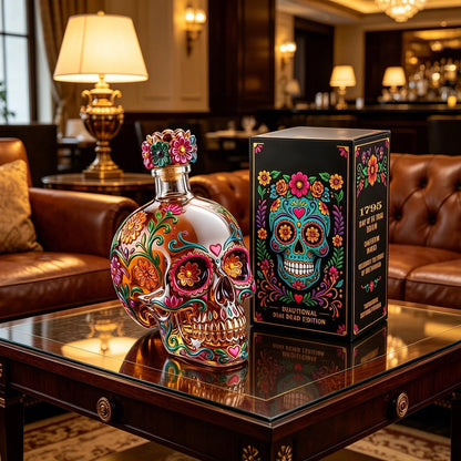 🔥🍷Limited Edition Day of the Dead Skull Tequila Bottle – Colorful Collector’s Gift Box🎁