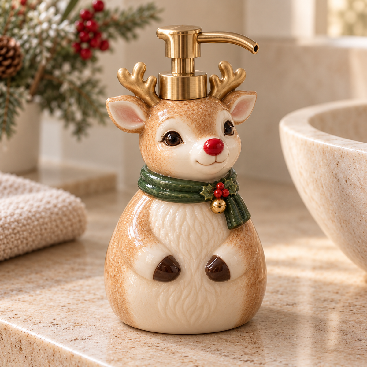 🎄 Christmas Cheer Ceramic Soap Dispenser – A Festive Touch for Your Sink ✨