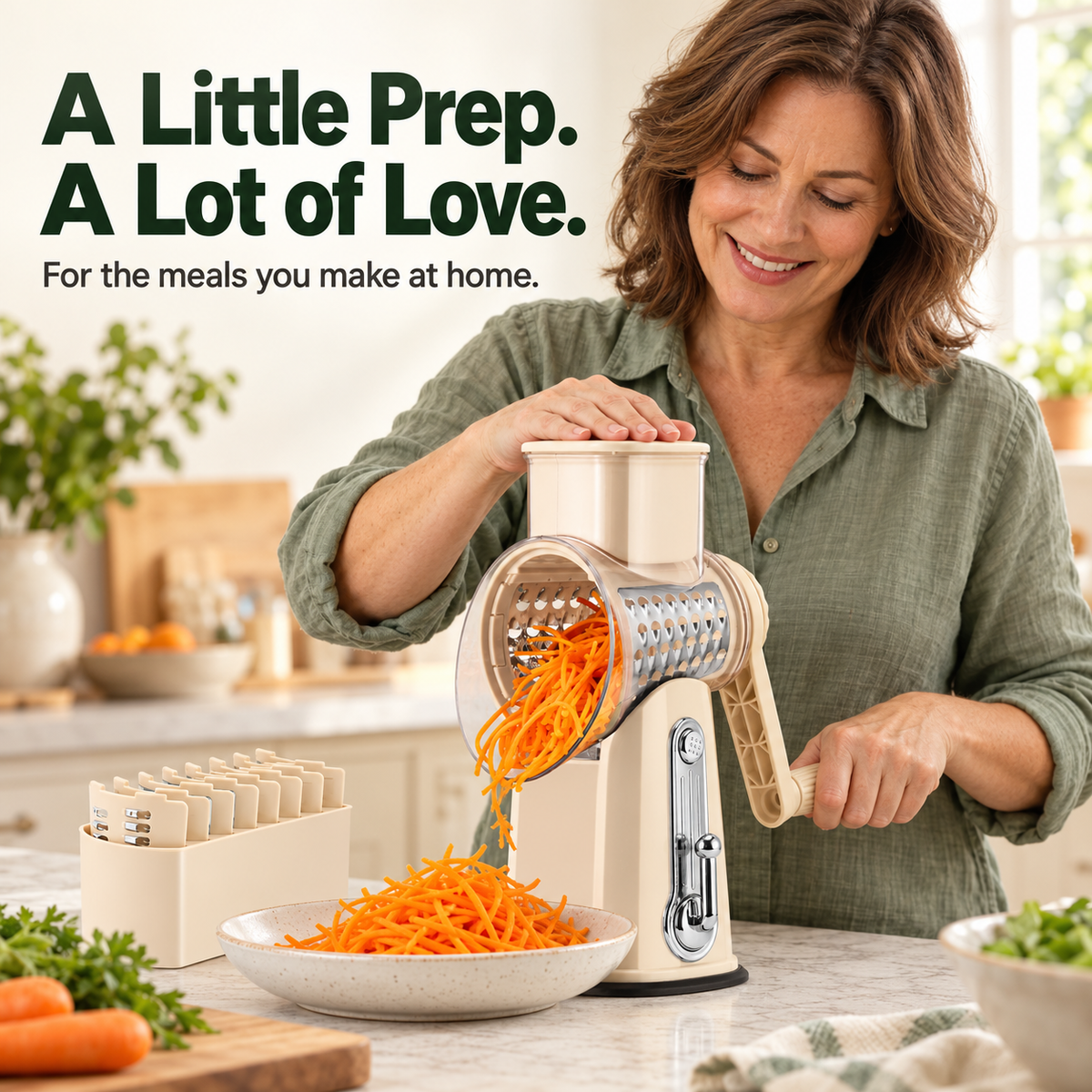 🥕 Hand-Crank Rotary Grater with Blade Storage – Fresh Prep, Less Fuss