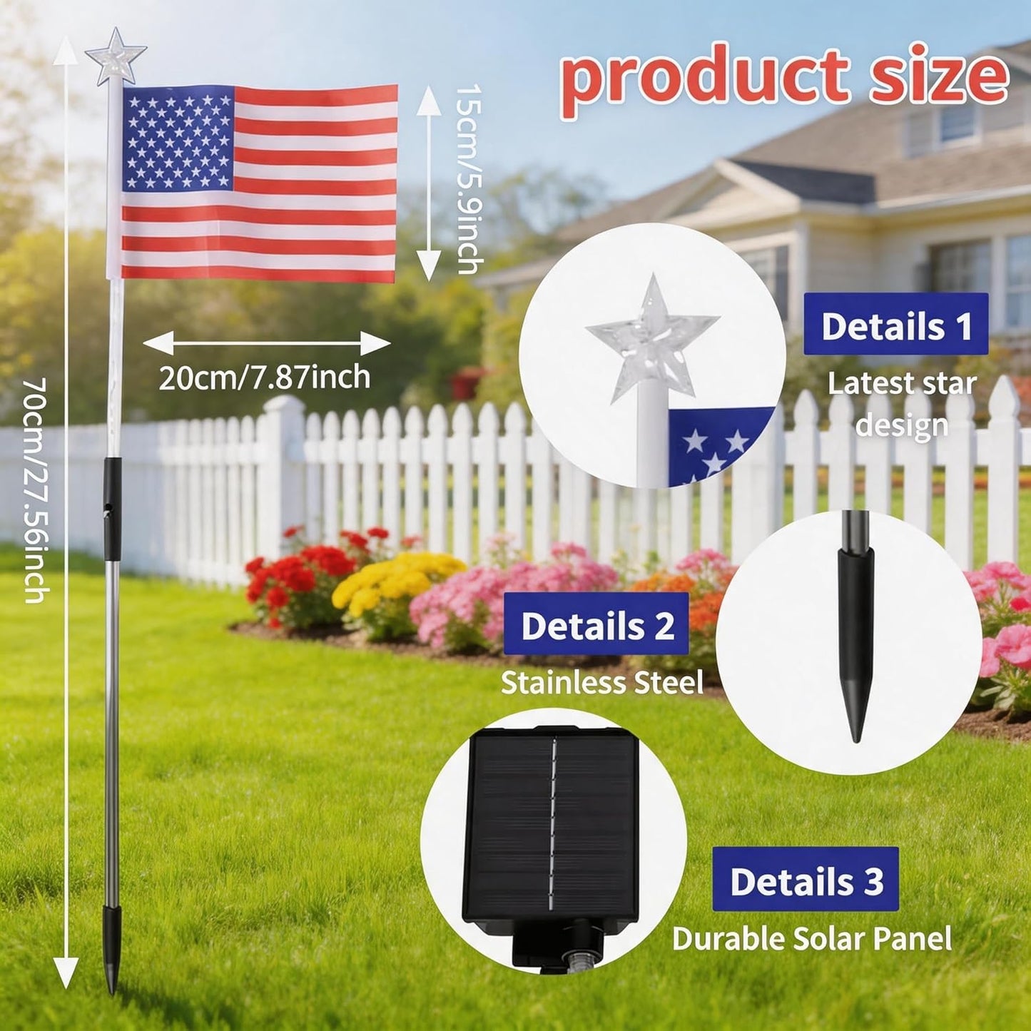 🔥🔥🔥8 Pack Solar American Flag Lights Outdoor,American Flag Pathway Lights, Solar Flag Lights, Auto On/Off 8Modes IP65 Waterproof, 4th of July Decorations Outdoor for Yard Garden Memorial Day 250Th-JKL