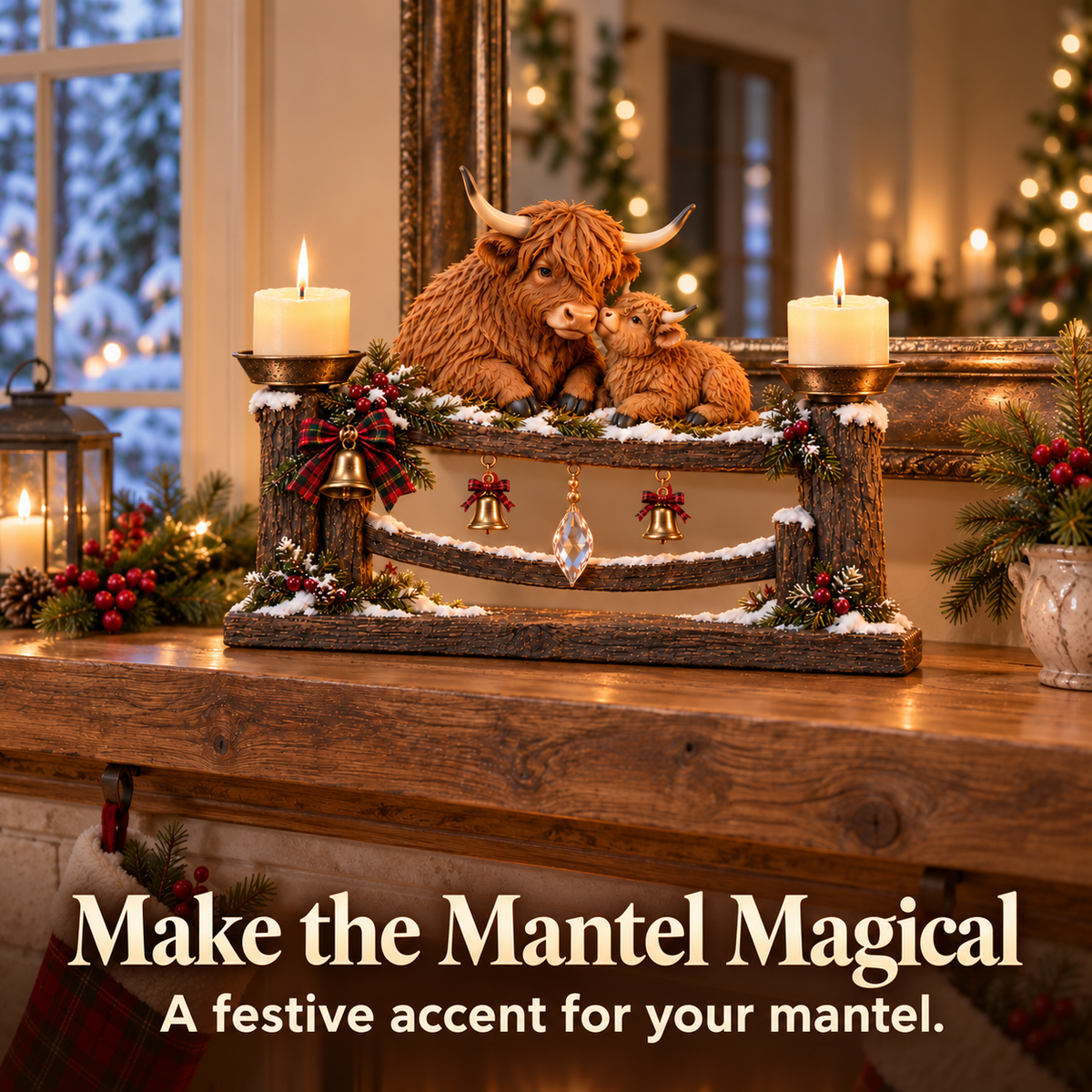 🎄 Highland Cow Mama & Baby Double Candle Holder – 🕯️ A Heartwarming Christmas Centerpiece
