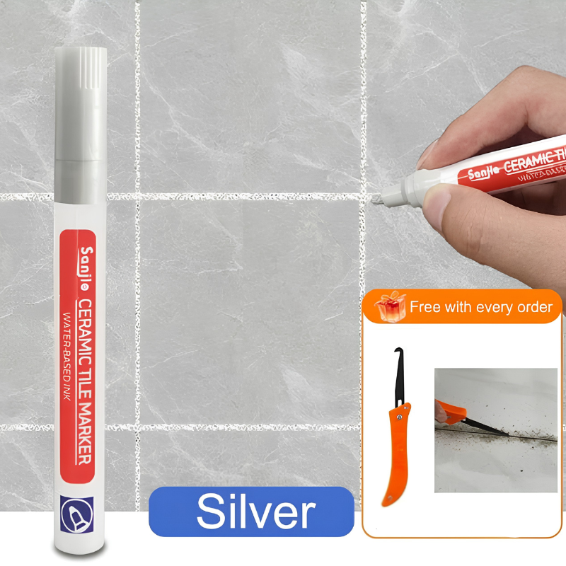 TileMarker 1+2 FREE - Anti-Mold Ceramic Tile Joint Pen Marker with Grout Hook Knife