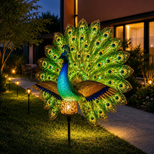 Solar Peacock Garden Sculpture
