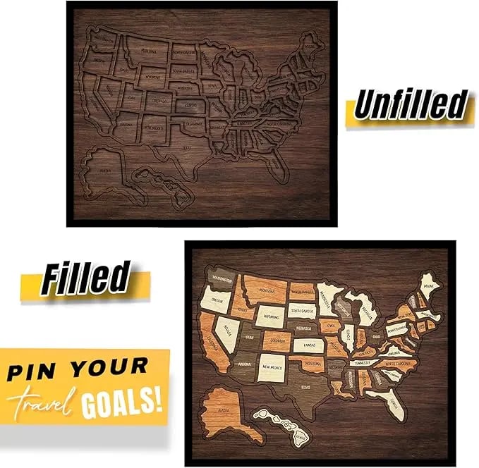 🌍 Wooden USA Travel Map Puzzle 🧩 – A Stylish Way to Track Your Journeys & Memories ✨ Limited Time Offer！