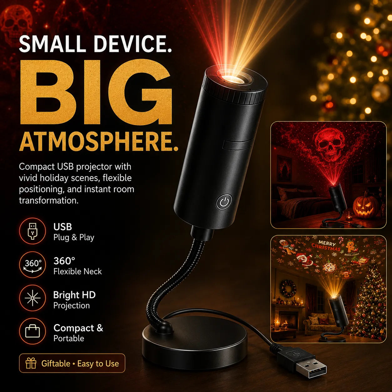 🎄👻✨60,000+ Sold — Plug & Play HD Holiday Projector for Christmas & Halloween Decor