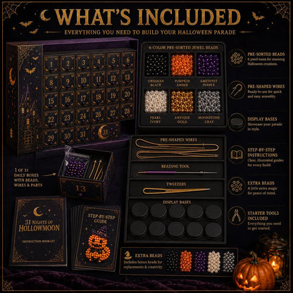 🎉🎃 Hollowmoon 31-Night Jewel-Bead Countdown Calendar| 31 Daily DIY Characters, Complete Craft Supplies & Midnight Parade Display 💎✨