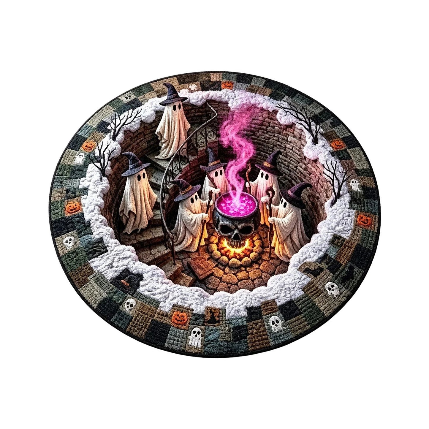 🔥🎁🔥 3D Haunted Staircase Round Rug – Spooky Halloween Optical Illusion 👻