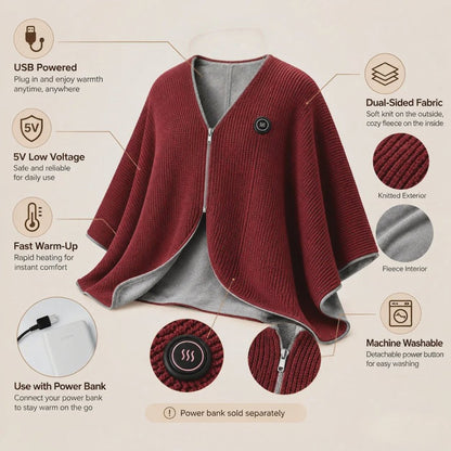 Wearable Heated Shawl 3 Heat Levels Portable Thermal Wrap