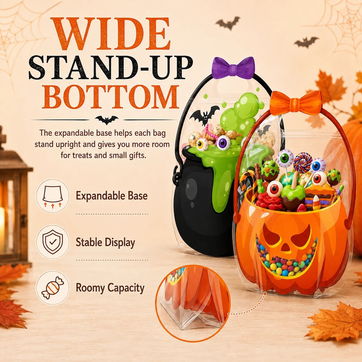 🎃Halloween Plastic Goodie Bags, Candy Gift Bags with Handle