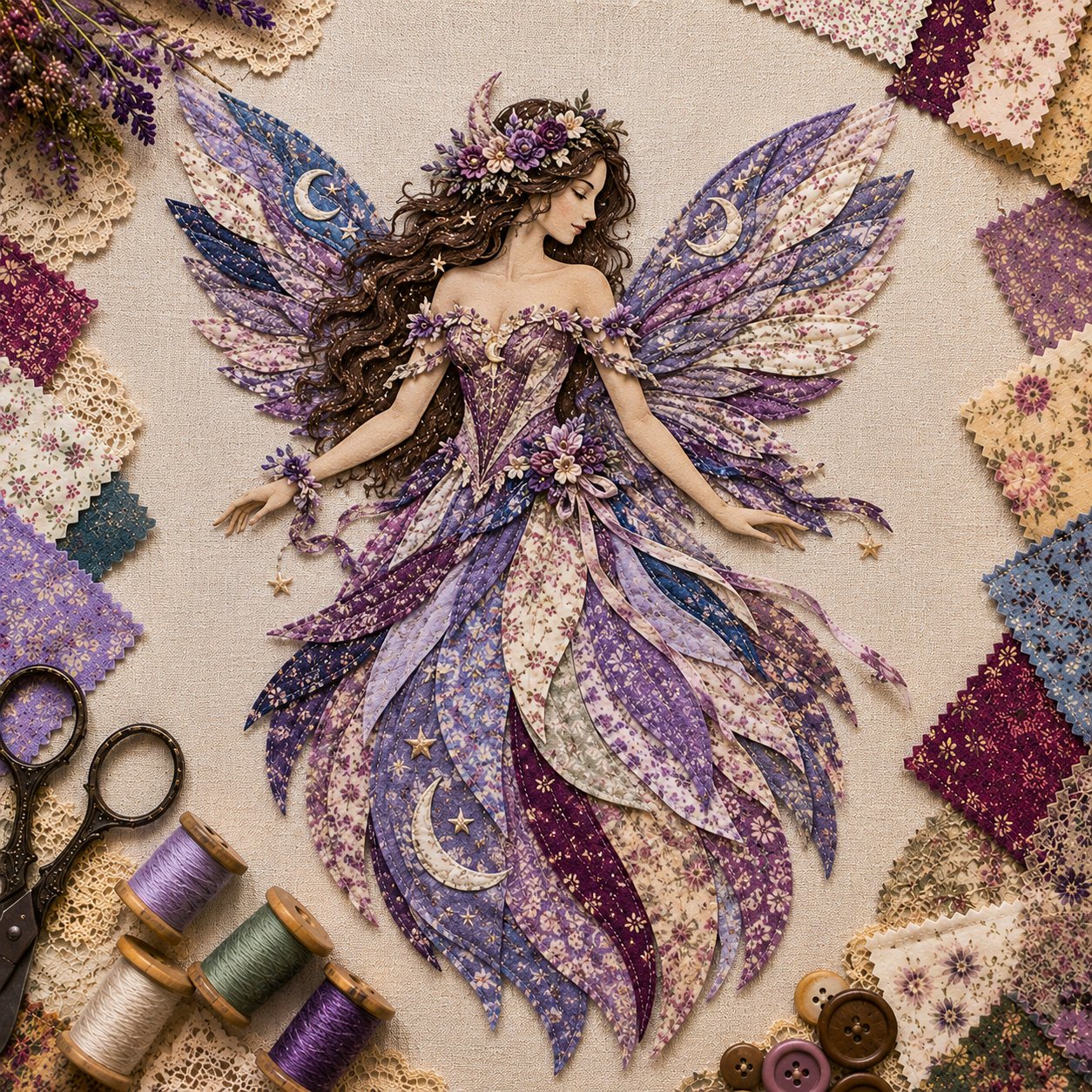 🧚‍♀️🌸 Premium Fairy Patchwork DIY Kit | High-Quality Layered Fabric with Floral Wings DIY Handmade Fantasy Wall Decor ✨