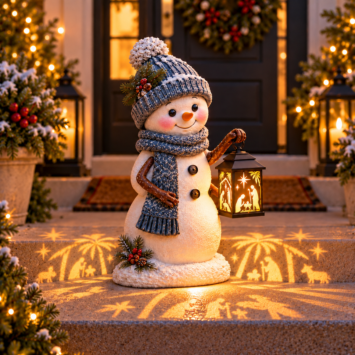 ⛄ Last Day 49% Snowman Nativity Glow™ –  Christmas Step Light with Holy Family Projection