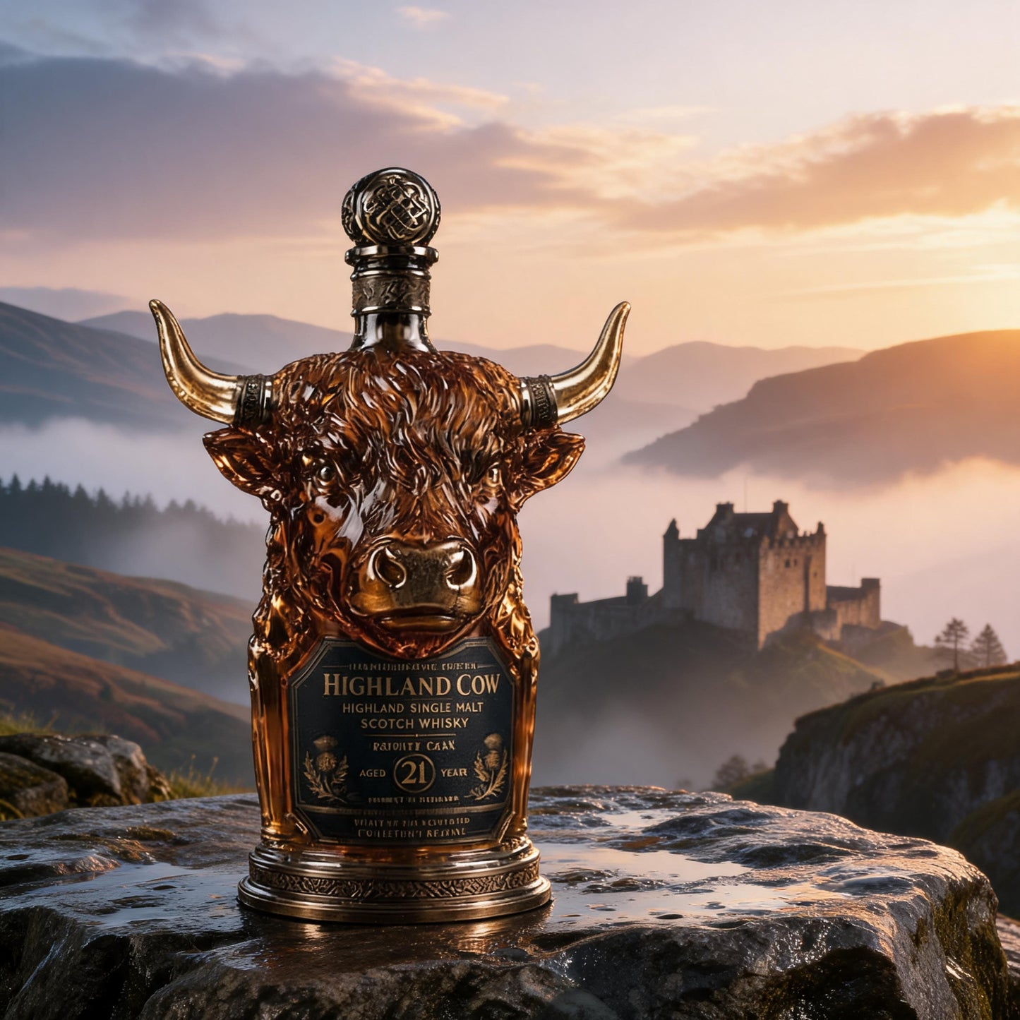 🎁Last Day 60% OFF🐮🥃Highland Cow Private Cask 21 Years Cow Head Shaped Scotch Whisky Bottle