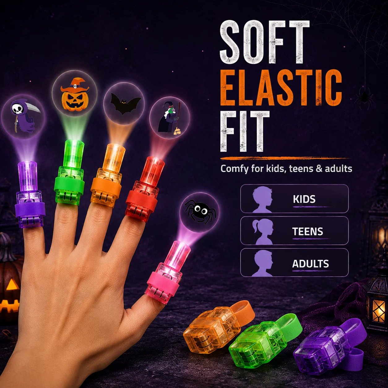 🎃 Spooky Pattern Finger Projector Lights (36 Pcs)