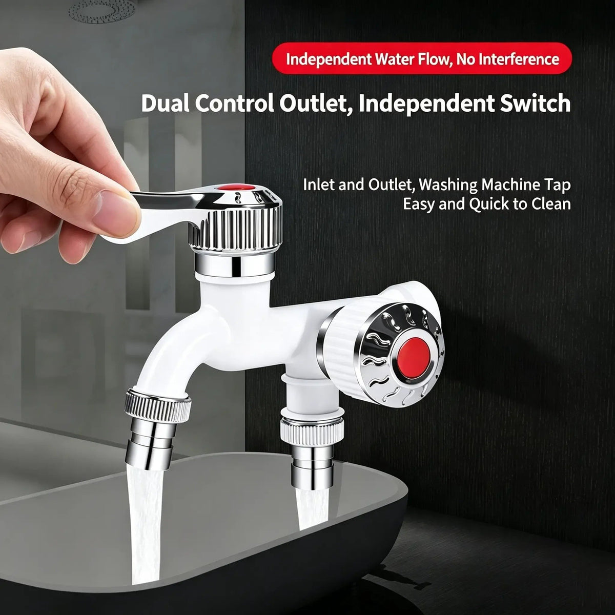 🔥😍✨Buy 1 Get 1 Free✨ - 🚰Dual Outlet Washing Machine Plastic Faucet, 1 In 2 Out Water Plastic Tap